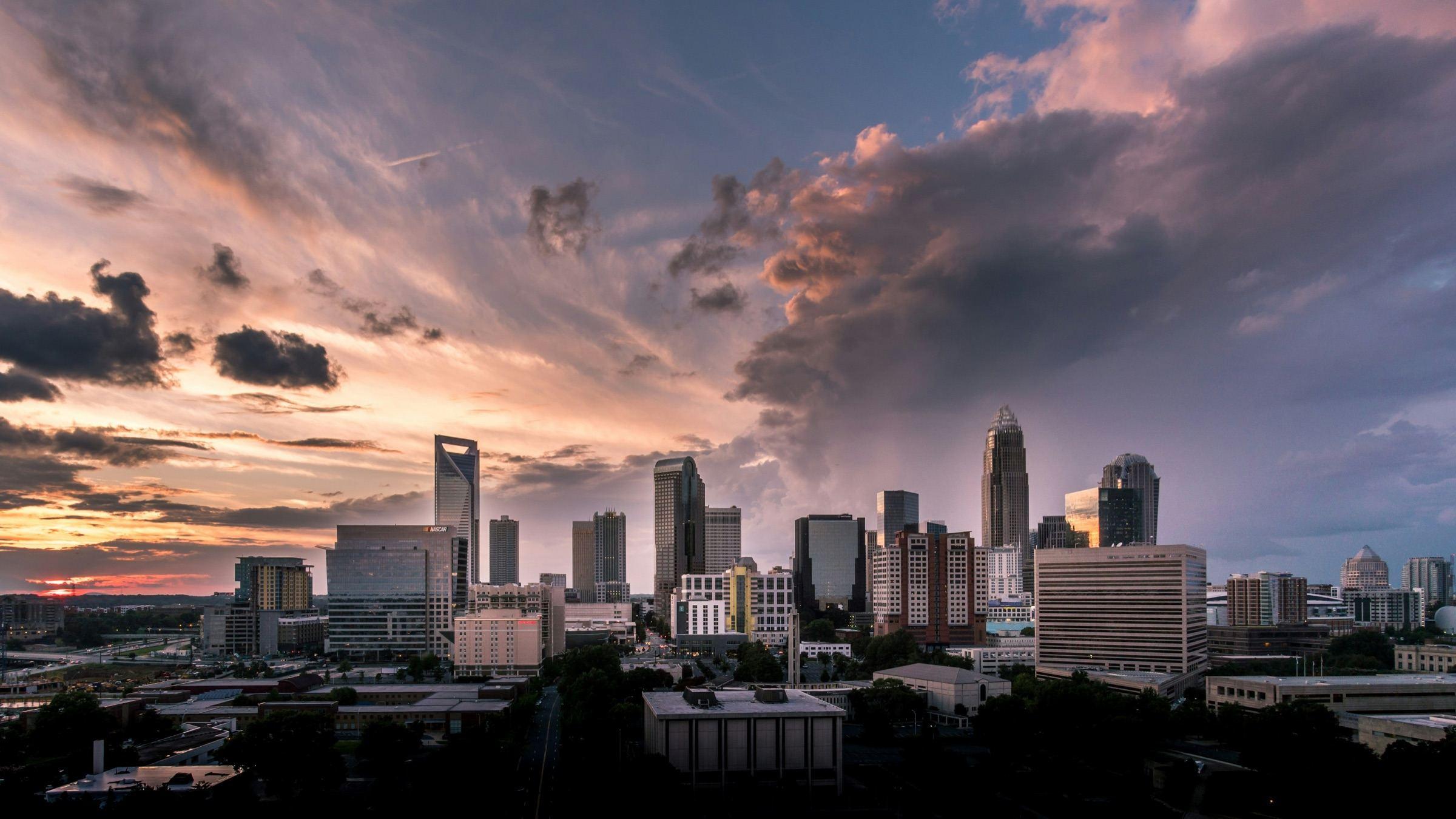 Charlotte skyline at sunset