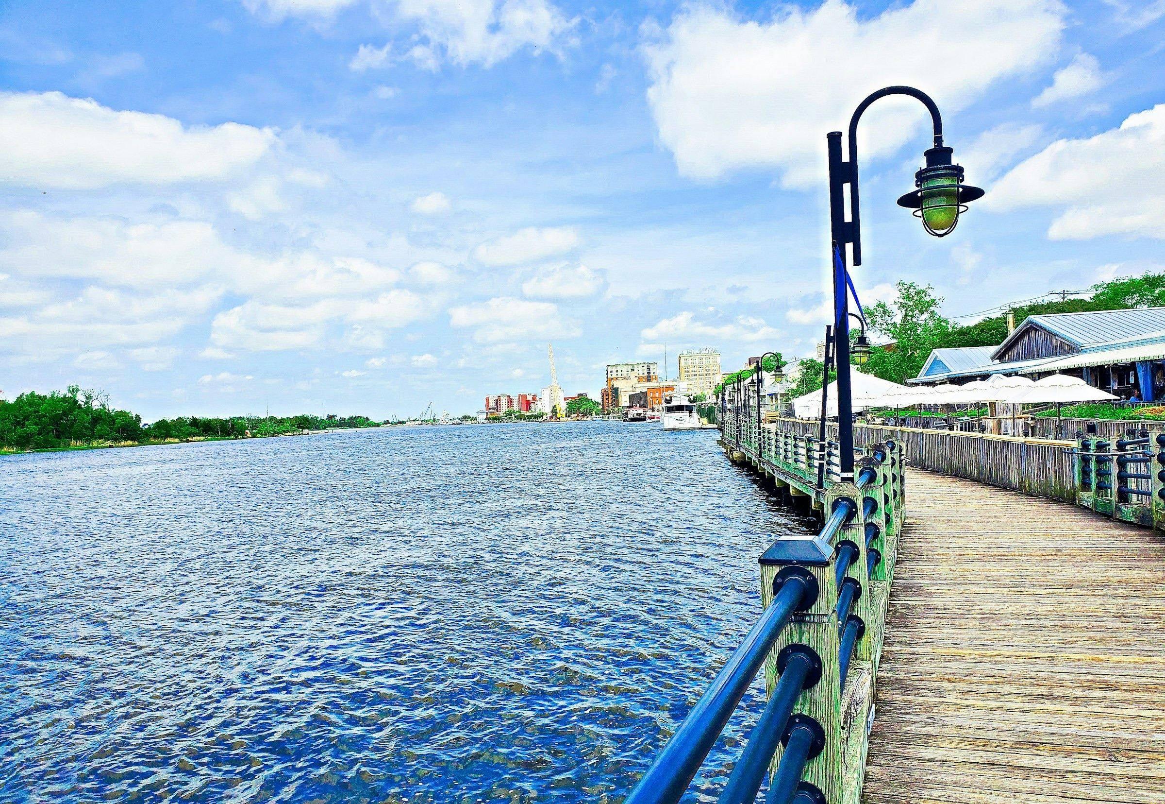 Cape Fear Riverwalk along the water in Wilmington