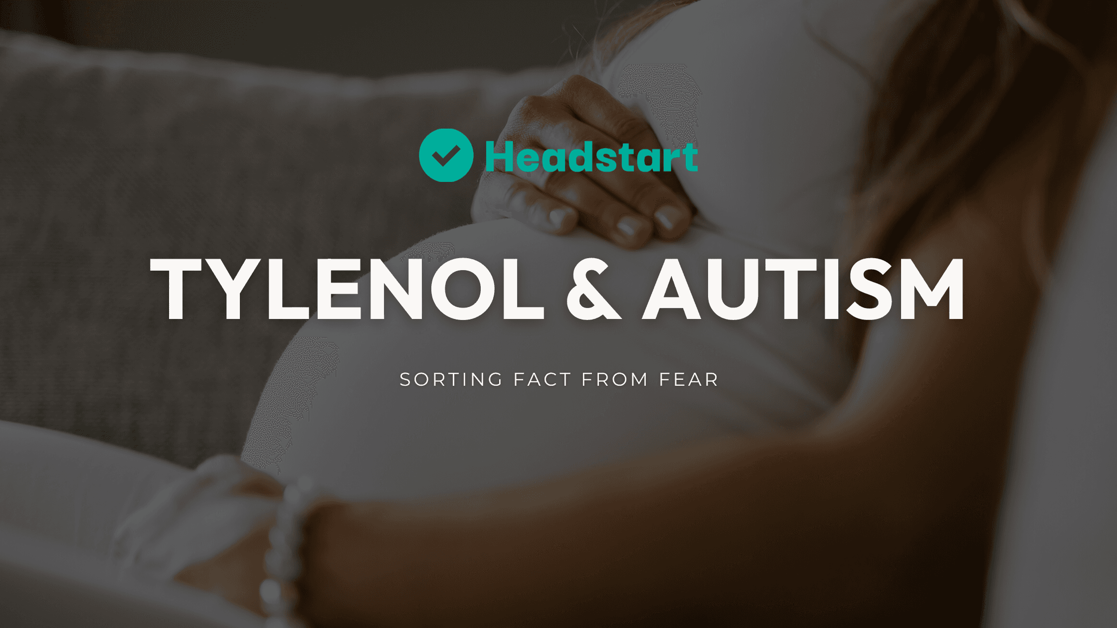 Pregnant person holding their abdomen beneath the words Tylenol and autism